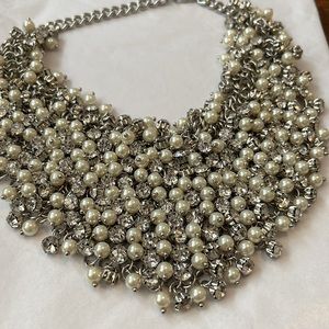 Pearl & Clear Gemstone Collar Necklace